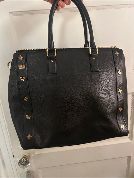 MCM Handbags - MCM Black Leather Tote with Gold Accents